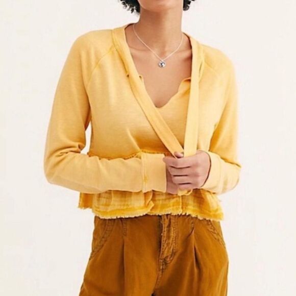 Free People Sweet Jane Yellow Cropped Pullover Top – Indie Romantic Boho small - Picture 6 of 7